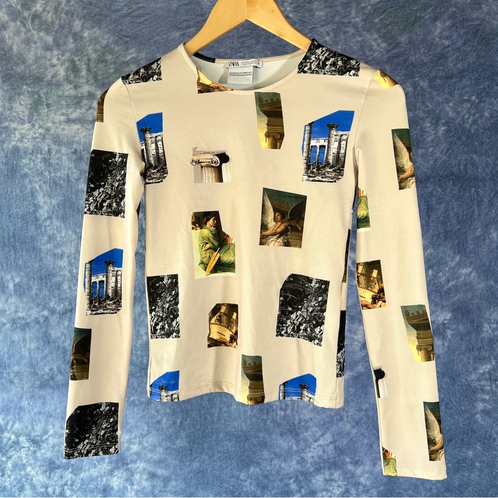 Zara Apotheosis of Homer 1827 Cream Graphic Top Sz S